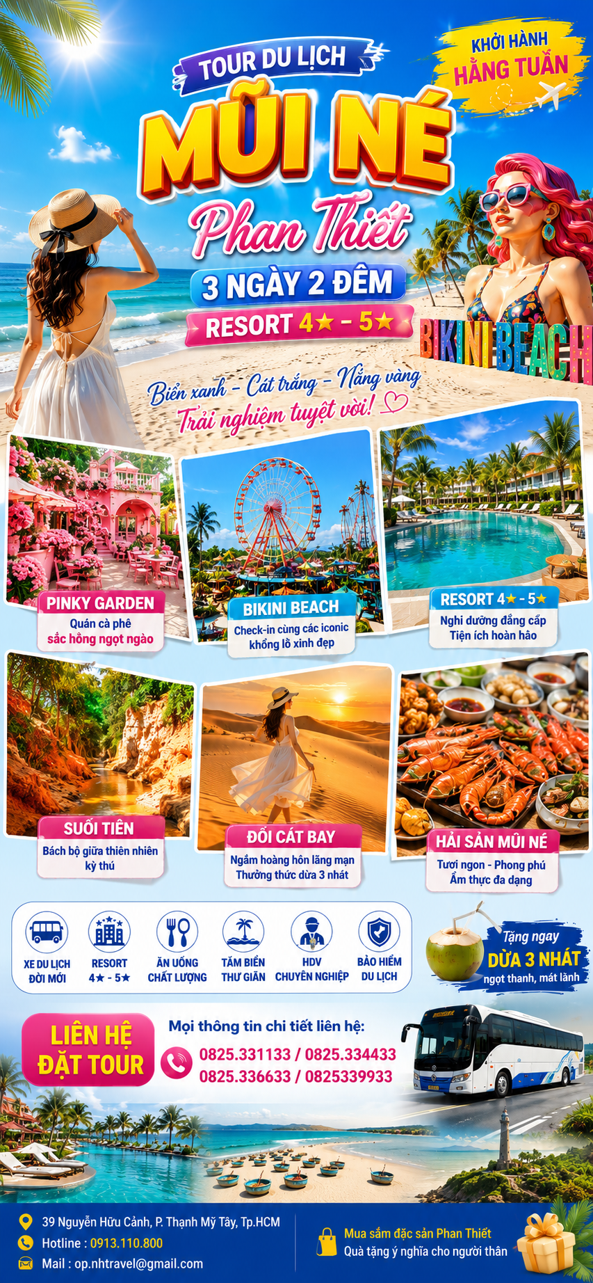MŨI NÉ 3N2D - BIKINI BEACH I PINKY GARDEN - RESORT 4 - 5 SA0